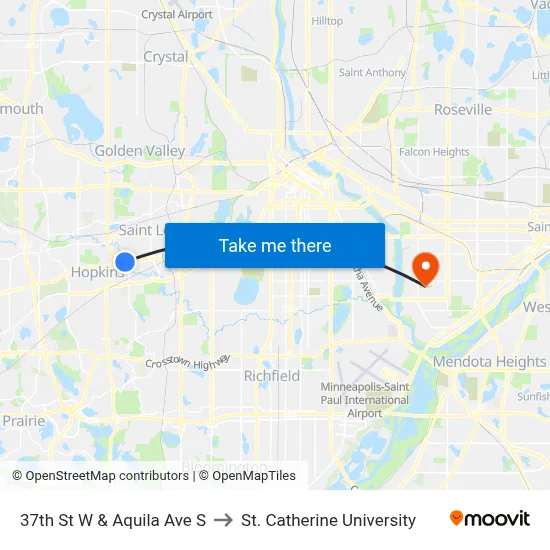 37th St W & Aquila Ave S to St. Catherine University map