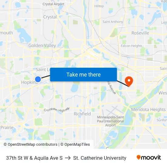 37th St W & Aquila Ave S to St. Catherine University map