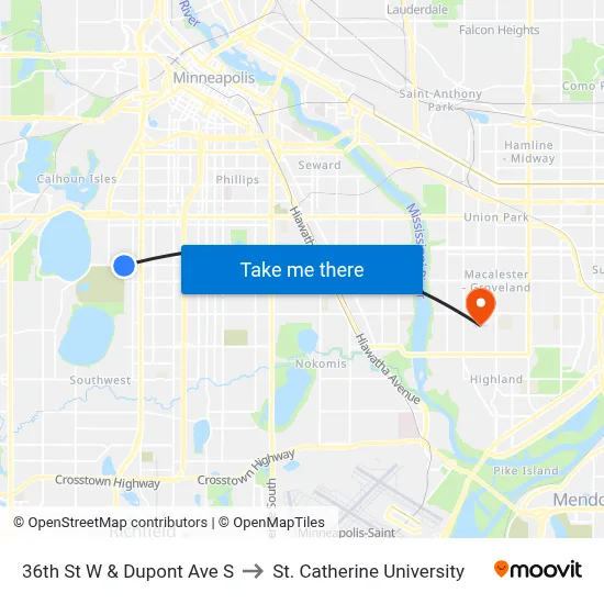 36th St W & Dupont Ave S to St. Catherine University map