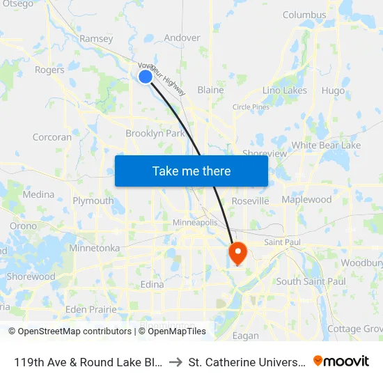 119th Ave & Round Lake Blvd to St. Catherine University map