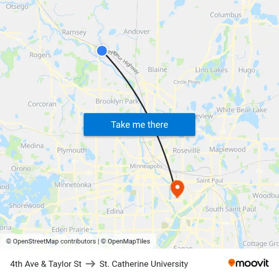 4th Ave & Taylor St to St. Catherine University map