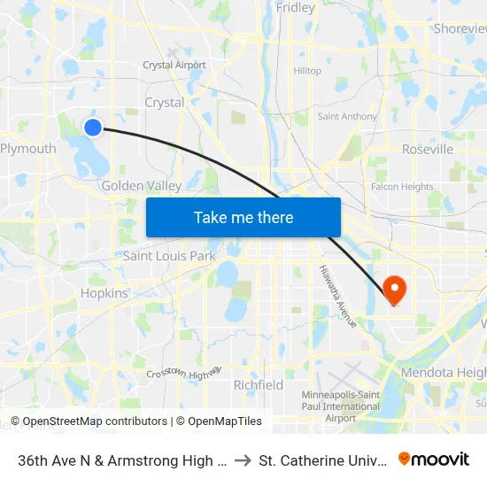 36th Ave N & Armstrong High School to St. Catherine University map