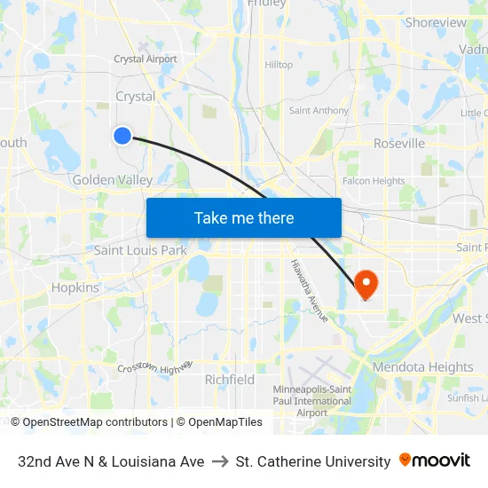 32nd Ave N & Louisiana Ave to St. Catherine University map