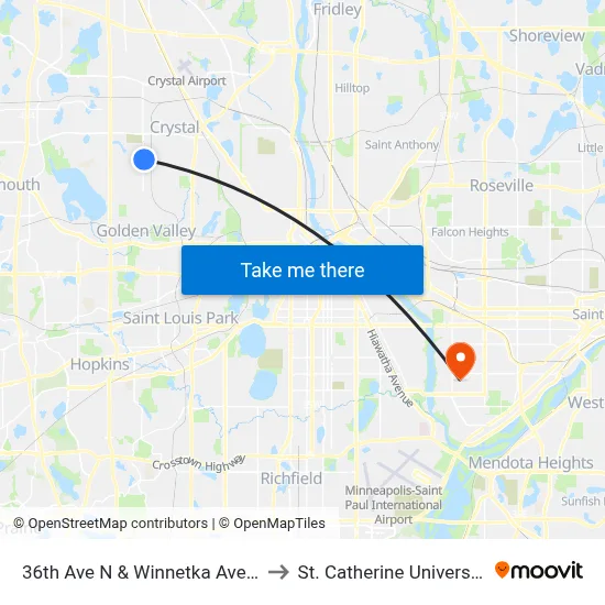36th Ave N & Winnetka Ave N to St. Catherine University map