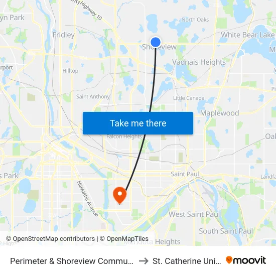 Perimeter & Shoreview Community Center to St. Catherine University map