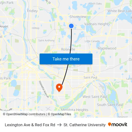 Lexington Ave & Red Fox Rd to St. Catherine University map