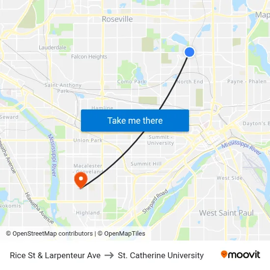 Rice St & Larpenteur Ave to St. Catherine University map