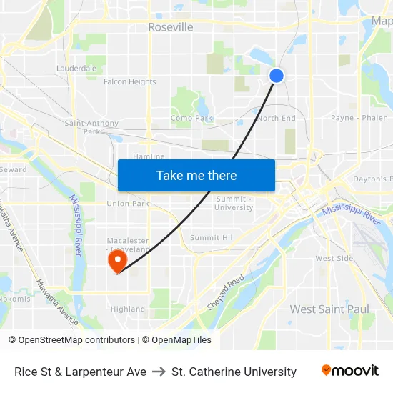 Rice St & Larpenteur Ave to St. Catherine University map