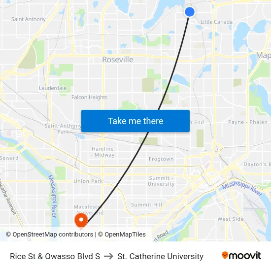 Rice St & Owasso Blvd S to St. Catherine University map