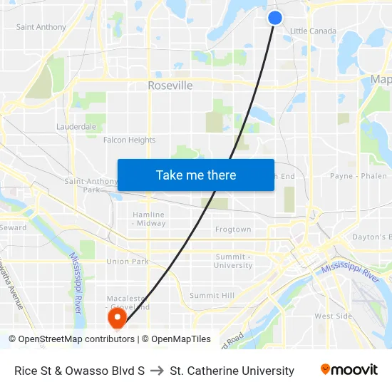 Rice St & Owasso Blvd S to St. Catherine University map