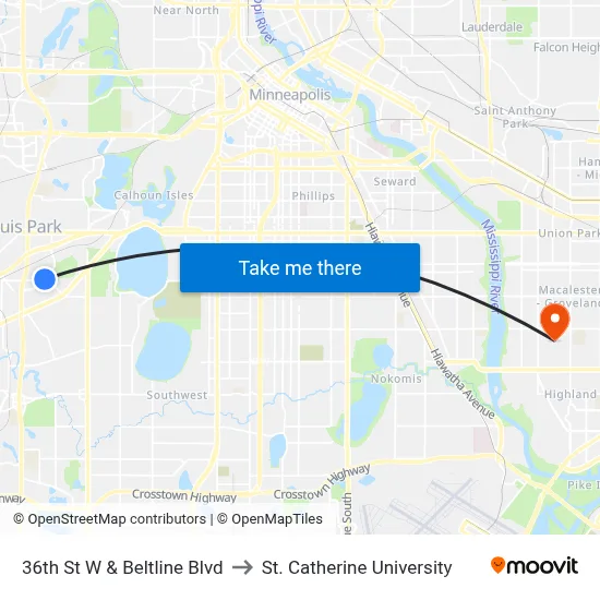 36th St W & Beltline Blvd to St. Catherine University map