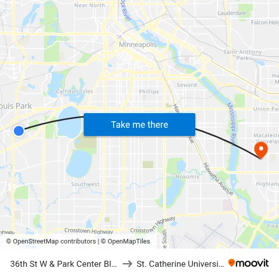 36th St W & Park Center Blvd to St. Catherine University map