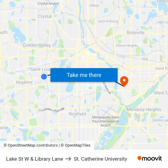 Lake St W & Library Lane to St. Catherine University map