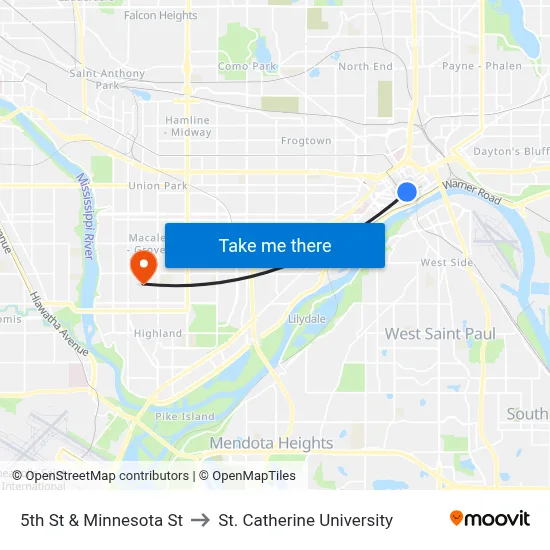 5th St & Minnesota St to St. Catherine University map