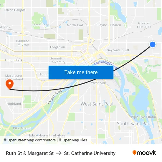 Ruth St & Margaret St to St. Catherine University map