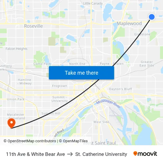 11th Ave & White Bear Ave to St. Catherine University map