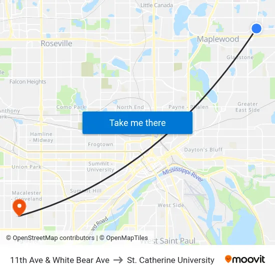 11th Ave & White Bear Ave to St. Catherine University map