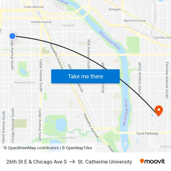 26th St E & Chicago Ave S to St. Catherine University map