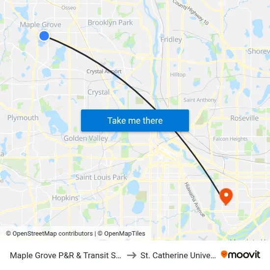 Maple Grove P&R & Transit Station to St. Catherine University map
