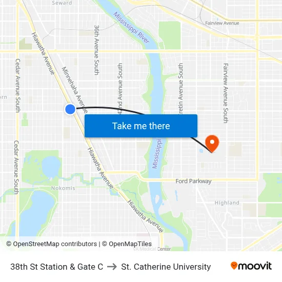 38th St Station & Gate C to St. Catherine University map