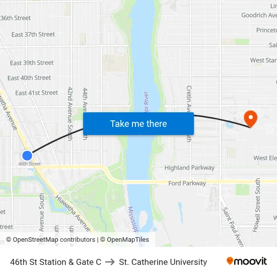 46th St Station & Gate C to St. Catherine University map