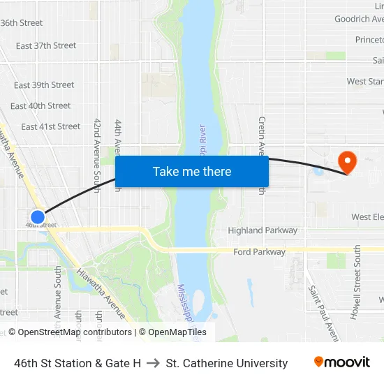 46th St Station & Gate H to St. Catherine University map