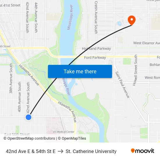 42nd Ave E & 54th St E to St. Catherine University map