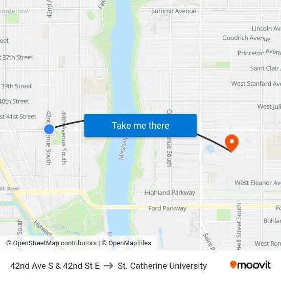 42nd Ave S & 42nd St E to St. Catherine University map