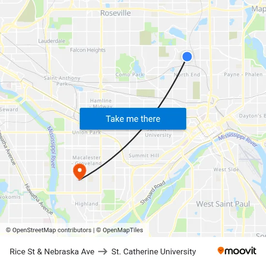 Rice St & Nebraska Ave to St. Catherine University map