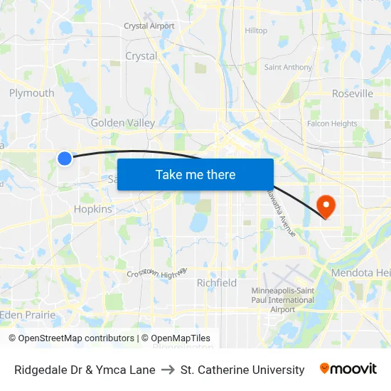 Ridgedale Dr & Ymca Lane to St. Catherine University map