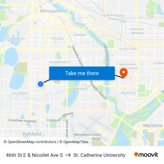 46th St E & Nicollet Ave S to St. Catherine University map