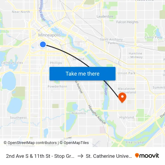 2nd Ave S & 11th St - Stop Group F to St. Catherine University map