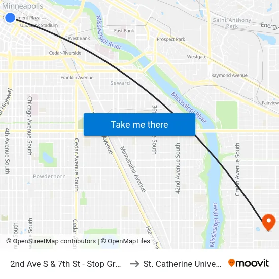 2nd Ave S & 7th St - Stop Group F to St. Catherine University map