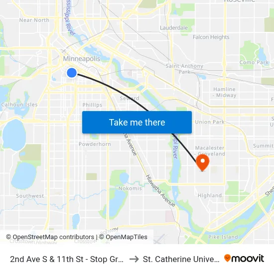 2nd Ave S & 11th St - Stop Group G to St. Catherine University map