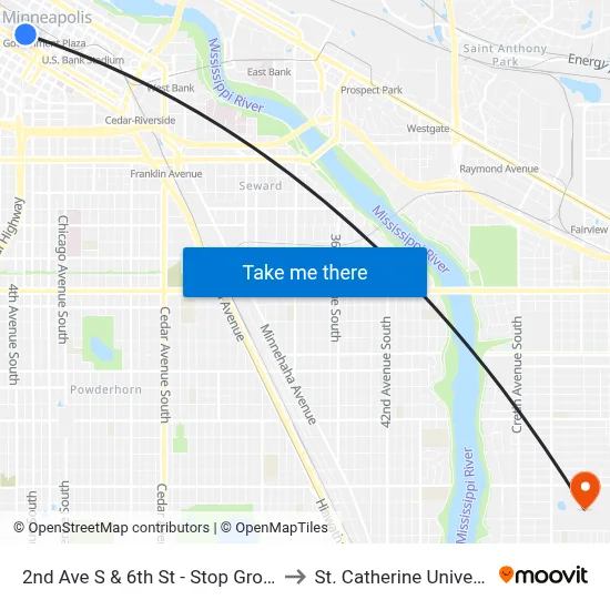2nd Ave S & 6th St - Stop Group H to St. Catherine University map