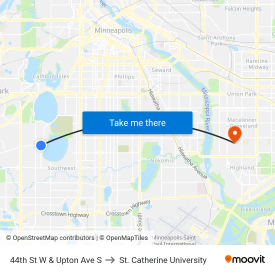 44th St W & Upton Ave S to St. Catherine University map