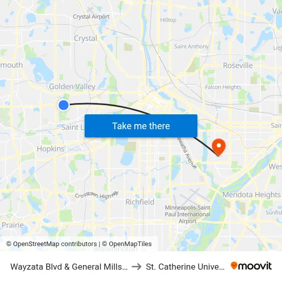 Wayzata Blvd & General Mills Blvd to St. Catherine University map