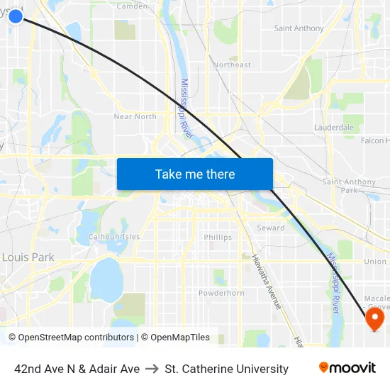 42nd Ave N & Adair Ave to St. Catherine University map