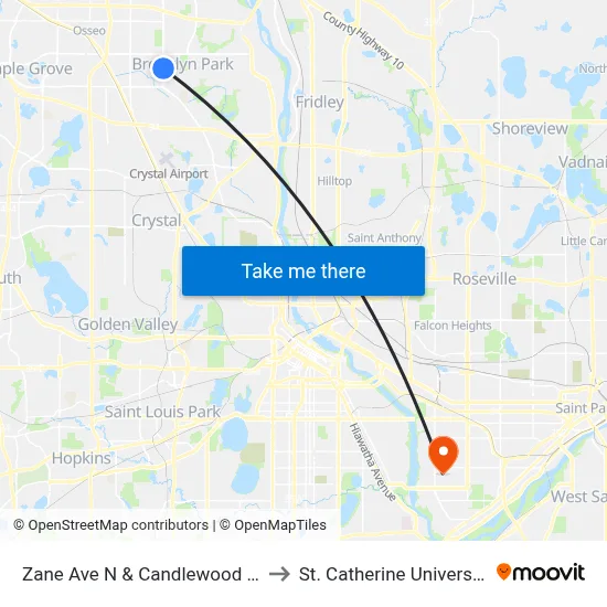 Zane Ave N & Candlewood Dr to St. Catherine University map