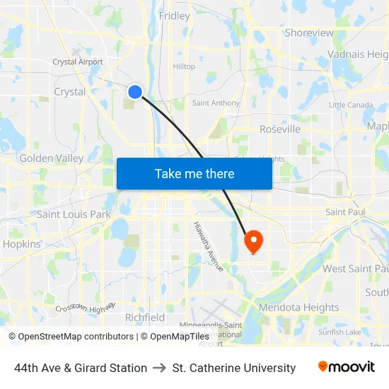 44th Ave & Girard Station to St. Catherine University map