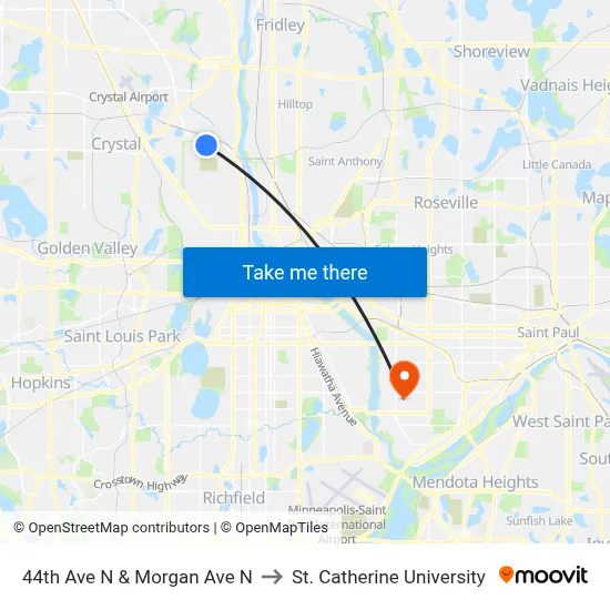 44th Ave N & Morgan Ave N to St. Catherine University map