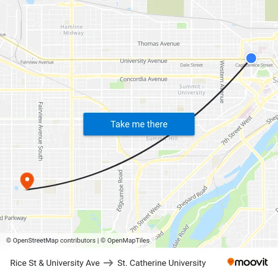 Rice St & University Ave to St. Catherine University map