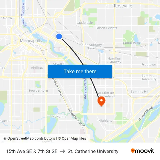 15th Ave SE & 7th St SE to St. Catherine University map