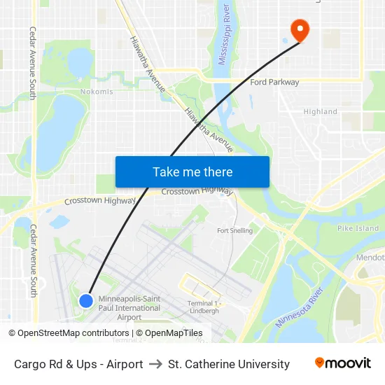 Cargo Rd & Ups - Airport to St. Catherine University map