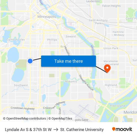 Lyndale Av S & 37th St W to St. Catherine University map