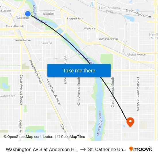 Washington Av S at Anderson Hall SW Corn to St. Catherine University map