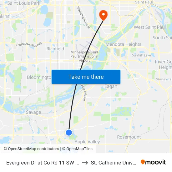Evergreen Dr at Co Rd 11 SW Corner to St. Catherine University map
