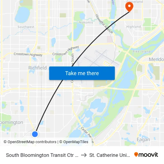 South Bloomington Transit Ctr at Gate E to St. Catherine University map