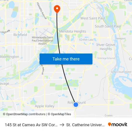 145 St at Cameo Av SW Corner to St. Catherine University map