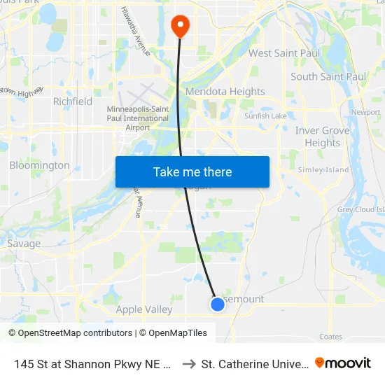 145 St at Shannon Pkwy NE Corner to St. Catherine University map